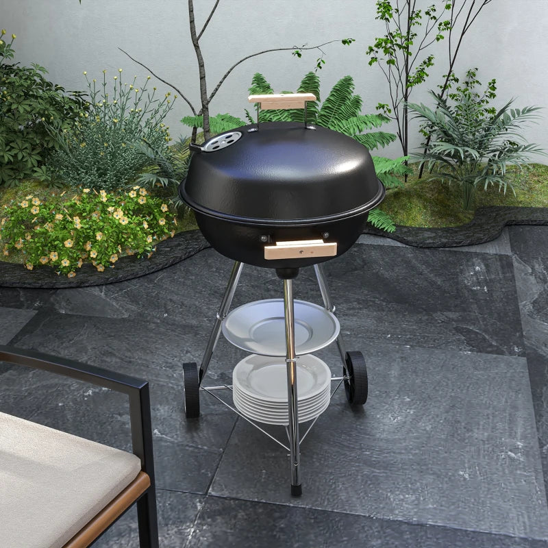 Black Portable Round Charcoal BBQ Smoker with Lid