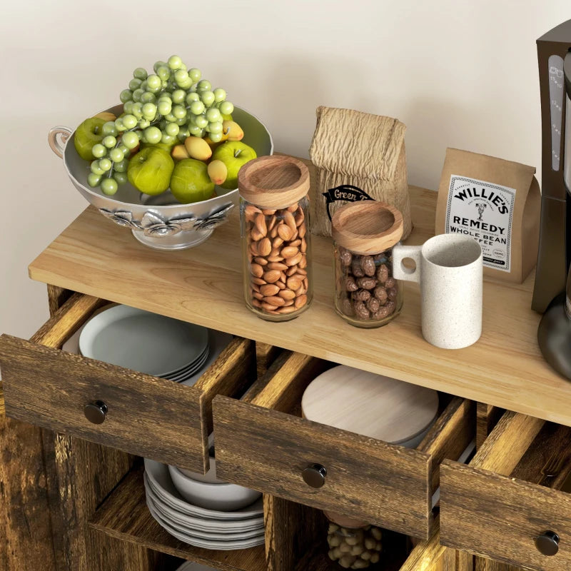 Rustic Brown Sideboard with Rubberwood Top & Adjustable Shelves - Perfect for Dining Room & Kitchen Storage