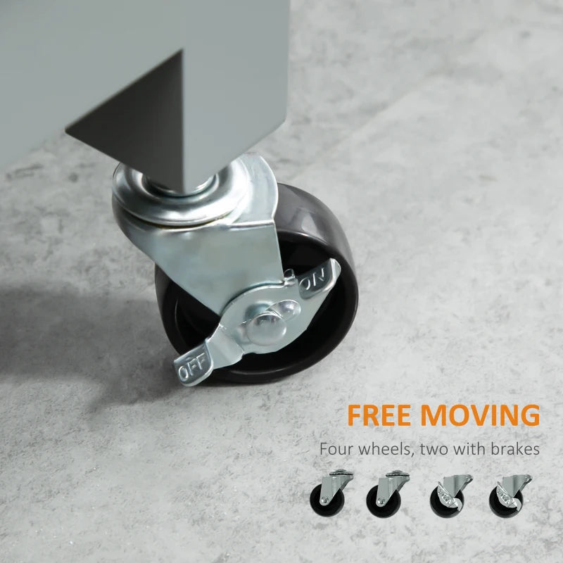 Compact Kitchen Trolley Utility Cart on Wheels with Open Shelf & Storage Drawer - Grey Dining Room & Kitchen Organizer