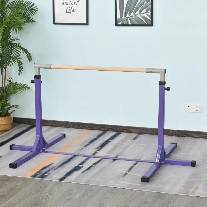 Adjustable Steel Frame Horizontal Gymnastics Bar for Kids Home Gym Training Purple