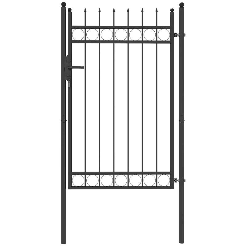 Galvanised Steel Garden Gate with Lock, Keys & Handle - Black Outdoor Security Barrier 105x204 cm