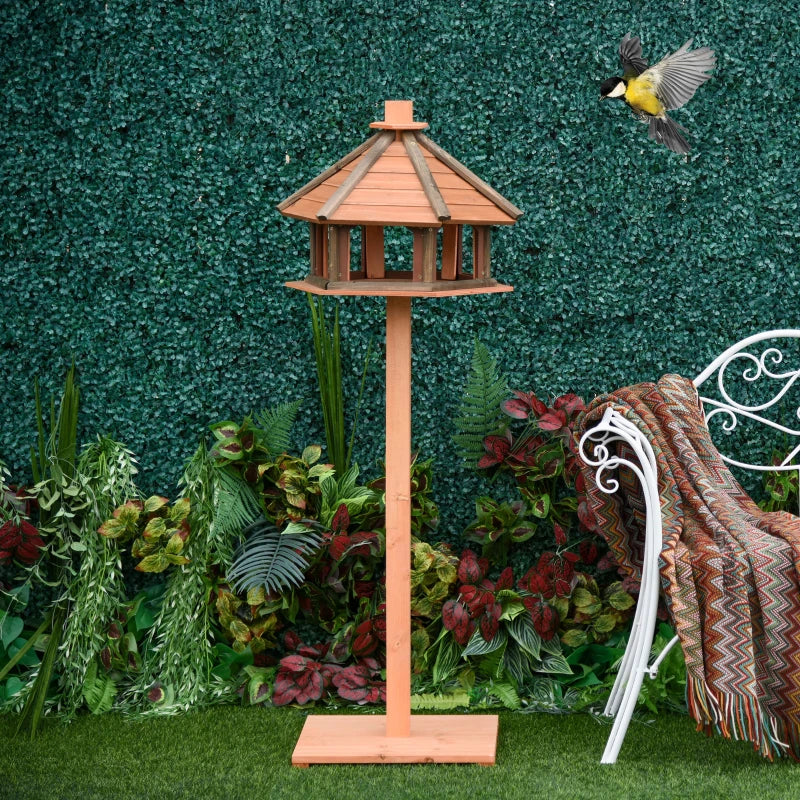 130cm Wooden Bird Table with Roof - Outdoor Feeding Station for Birds, Brown Color, Perfect Garden Accessory