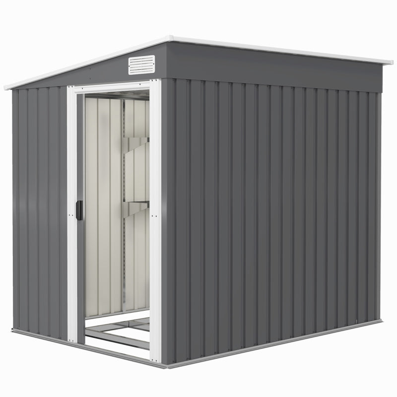 7ft x 5ft Galvanised Metal Shed with Sliding Door - Durable Dark Grey Outdoor Storage Solution