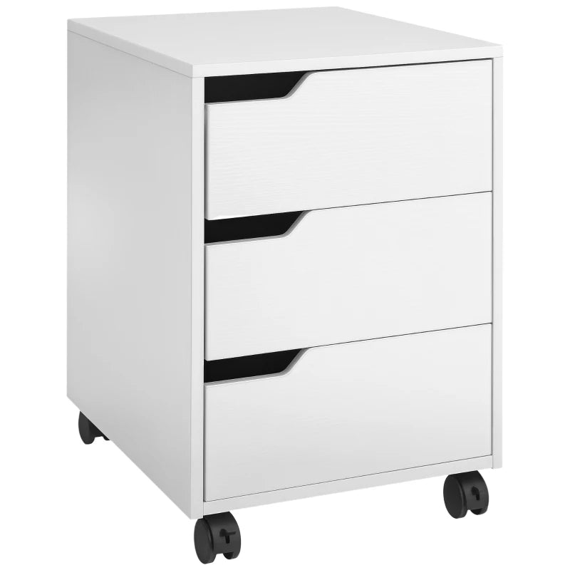 3 Drawer Mobile File Cabinet on Wheels - Vertical Filing Cabinet for Home Office - Stylish White Storage Solution