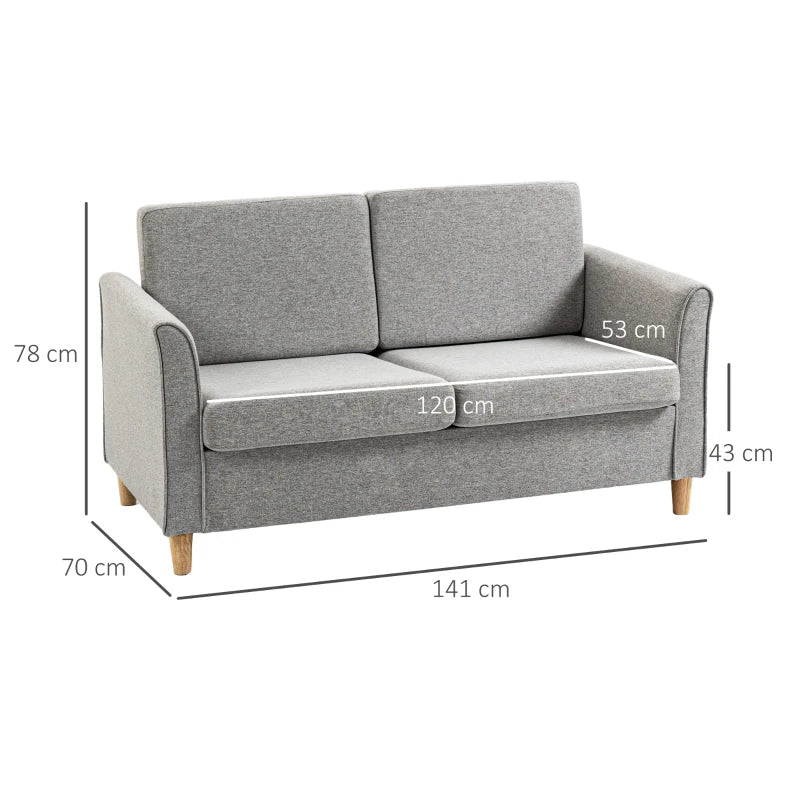 Modern Compact Loveseat Sofa for Living Room with Wooden Legs and Armrests in Light Grey