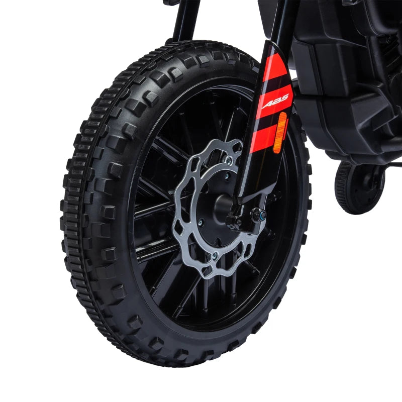 Licensed 12V Kids Motorbike with Training Wheels LED Headlight Music Red Black
