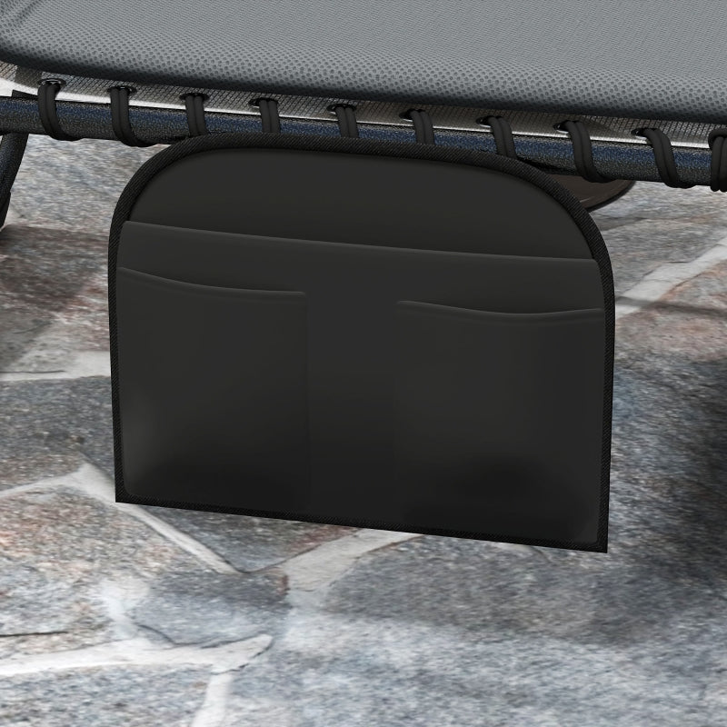 Set of 2 Charcoal Grey Folding Sun Loungers - Recliner Garden Chairs with Quick Drying Pad, Headrest & Side Pocket for Beach and Pool