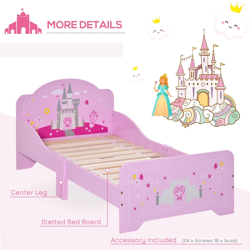 Kids Princess Castle Bed with Side Rails - Pink Home Furniture for Ages 3-6, 143x73x60 cm