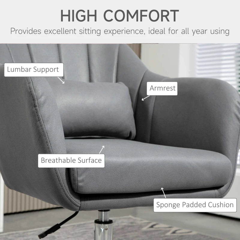 Contemporary Swivel Microfibre Accent Chair with Adjustable Height, Thick Cushion and Lumbar Support for Living Room or Office in Dark Grey