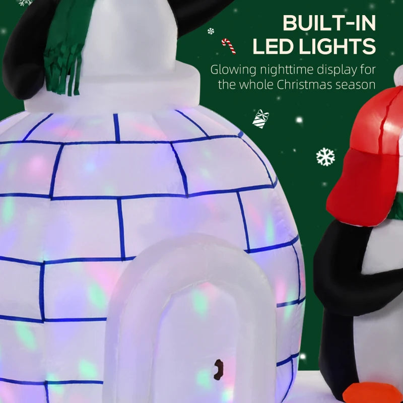 5ft Christmas Inflatable Penguins with Scarf & Ice House - LED Lighted Holiday Decor for Indoor & Outdoor Lawn Garden
