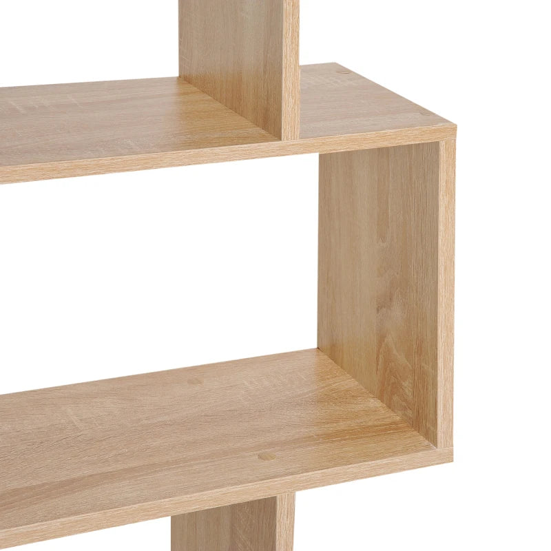 6-Tier S-Shaped Bookcase - Stylish Oak Storage Unit & Display Shelf for Living Room, Bedroom, Home Office, Plants