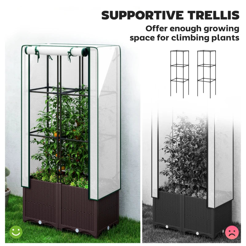 Raised Garden Bed with Trellis - 80 x 40 x 140 cm - Plastic Planter Box for Climbing Plants, Vegetables, and Flowers - Includes Drainage Holes and Drain Plugs