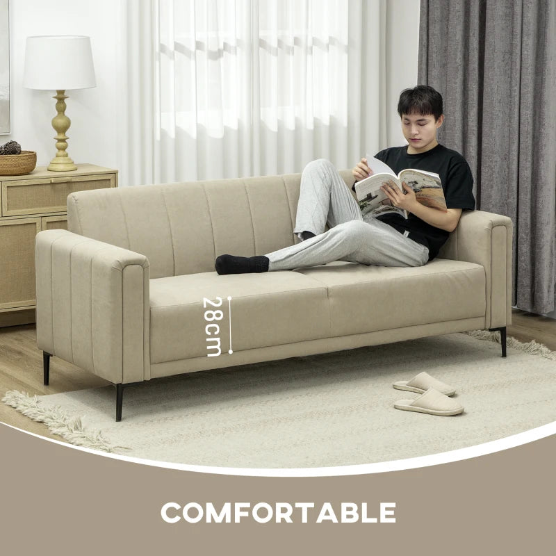Modern Channel Tufted 3-Seater Fabric Sofa for Living Room, Guest Room, Bedroom or Home Office in Khaki