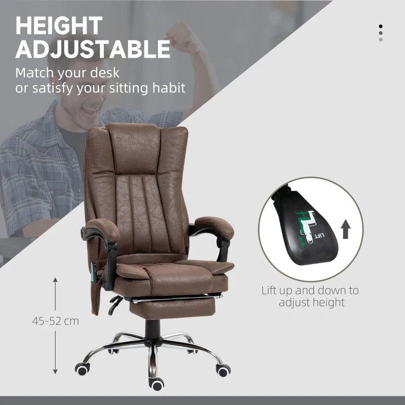 Vinsetto Vibrating Massage Office Chair with Heat & Adjustable Footrest - Ergonomic Dark Brown Desk Chair for Comfort
