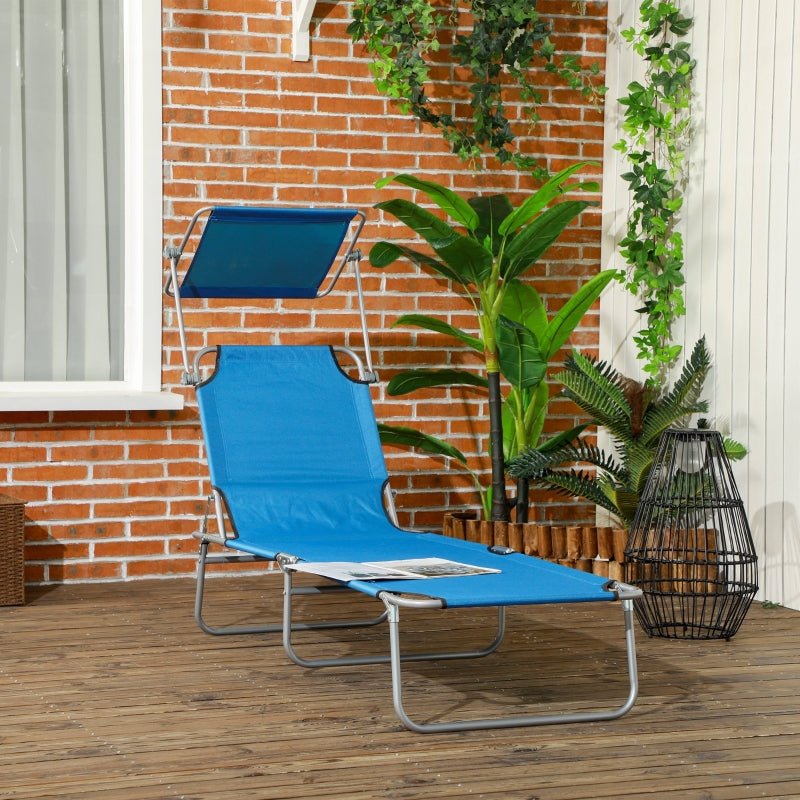 Adjustable Bright Blue Sun Lounger with Face Canopy - Outdoor Relaxation Chair