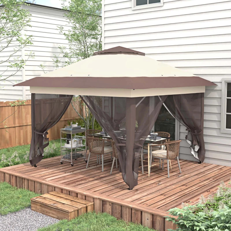 3.6m x 3.6m Khaki Pop Up Gazebo with Netting - Height Adjustable Instant Canopy Party Tent