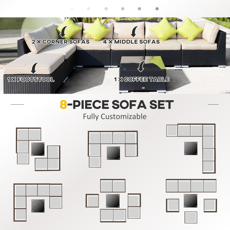 8-Piece Luxe Noir Rattan Corner Sofa Set