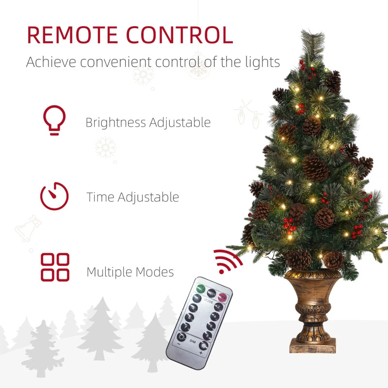 4ft Realistic Artificial Christmas Tree with 60 Warm White LED Lights & Remote - 8 Modes, Trophy Stand for Holiday Decor