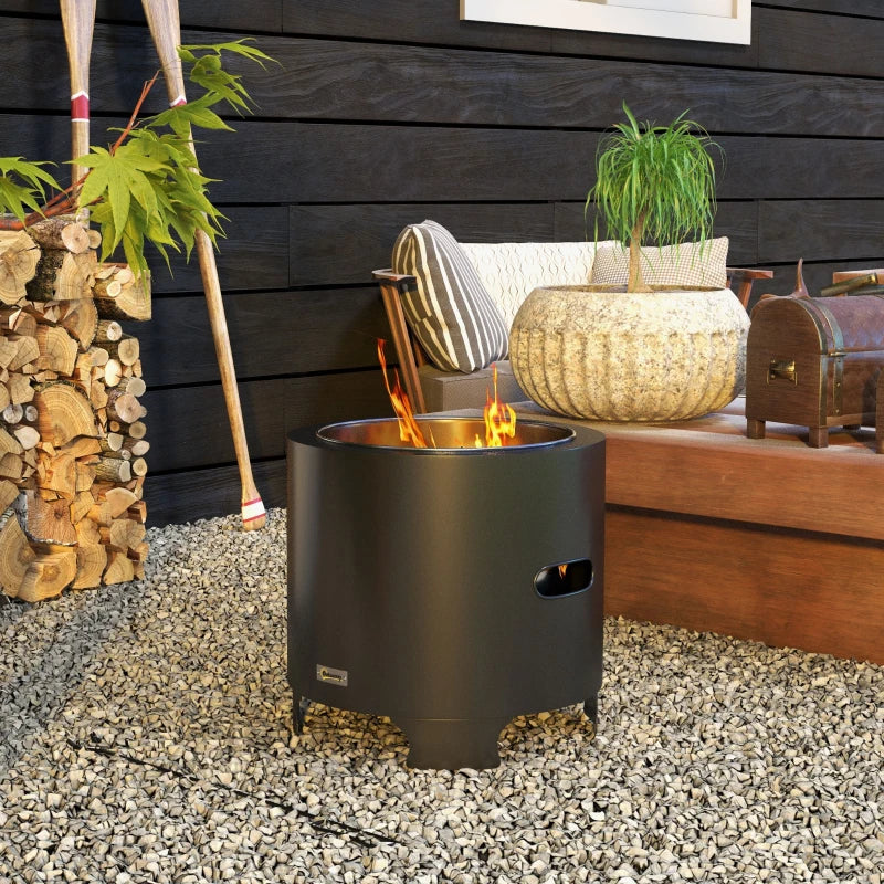 Portable Smokeless Fire Pit - 45cm Round Metal Bonfire Stove with Poker for Garden & Camping - Black