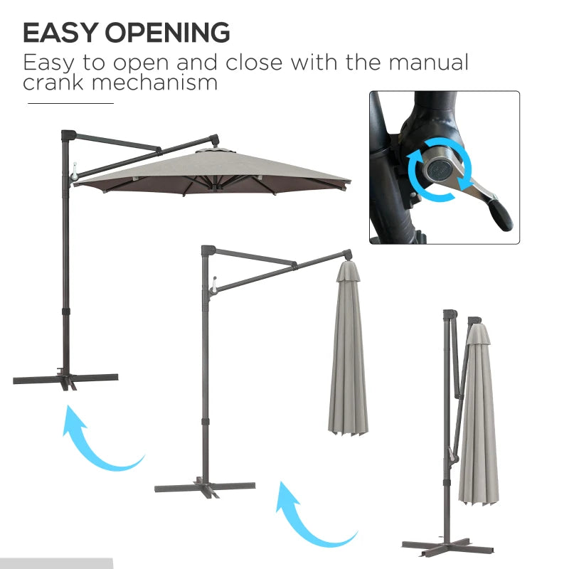 3m Overhanging Parasol with 360° Rotating Movement - Light Grey