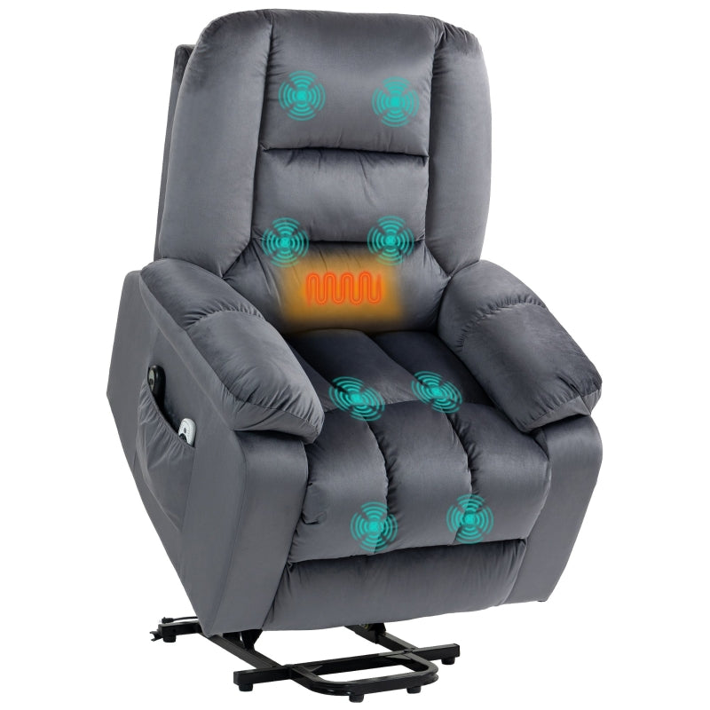 Eight-Point Massage Armchair with Heat and Reclining Backrest in Grey for Ultimate Comfort