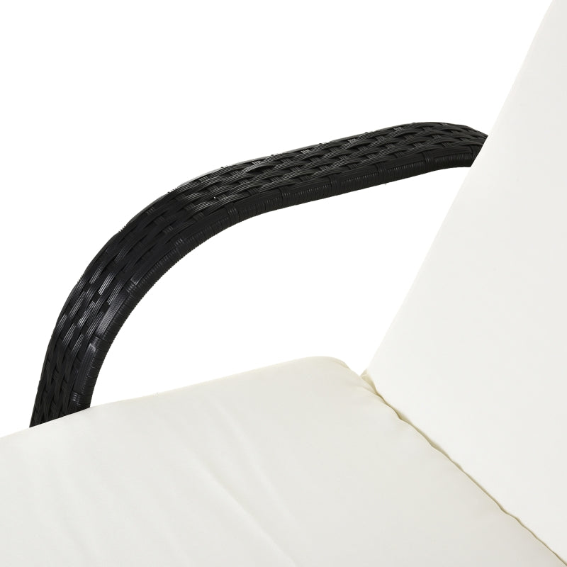 Black Rattan 2-Seater Sun Lounger Set with Side Table