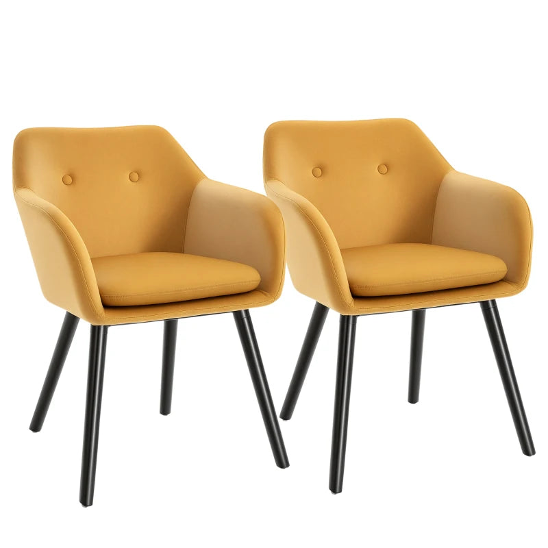 Modern Velvet-Touch Dining Chairs Set of 2 - Upholstered Leisure Chairs with Backrest & Armrests for Home Office & Kitchen - Yellow