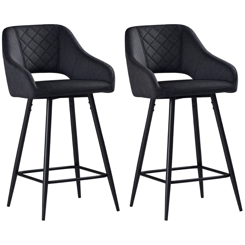 Set of 2 Grey Velvet-Feel Bar Stools - Stylish Modern Seating for Kitchen Island or Home Bar