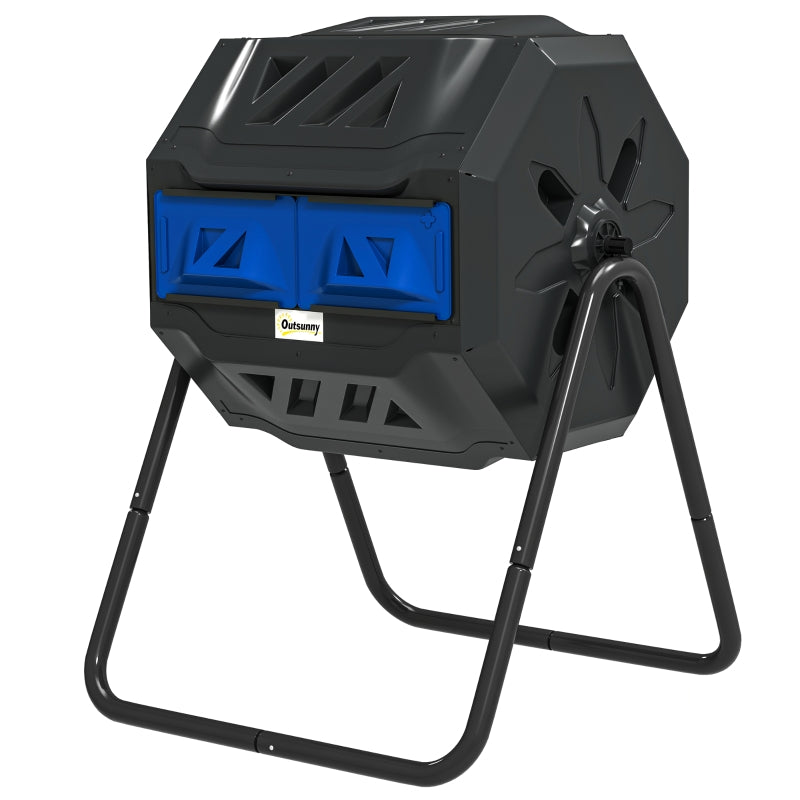 Blue Dual Chamber 160L Rotating Compost Bin for Garden