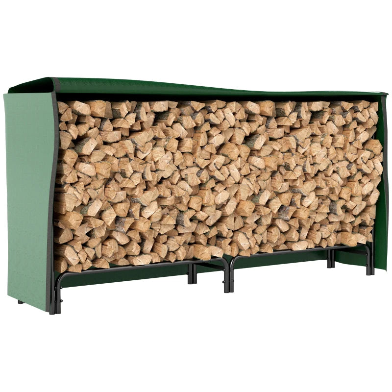 Heavy Duty Firewood Rack with Waterproof Cover - Indoor/Outdoor Log Storage Holder, 200x36x99 cm, Dark Green