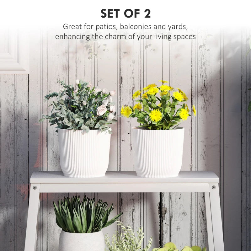 Set of Two 22cm White Planters - Stylish Indoor/Outdoor Flower Pots