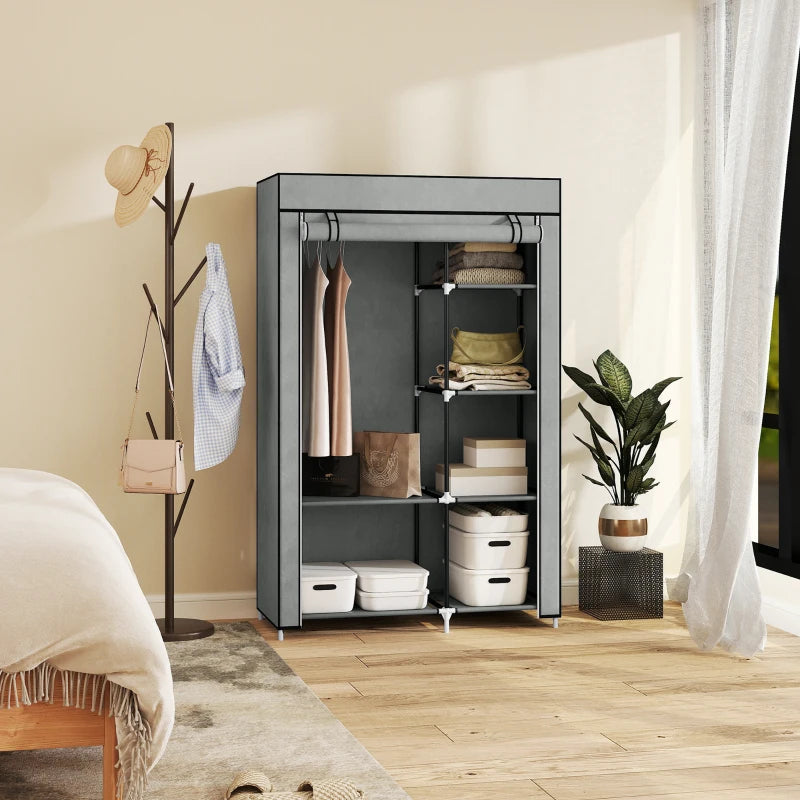 Portable Fabric Wardrobe with 6 Shelves and Hanging Rail Light Grey 103x43x162.5 cm