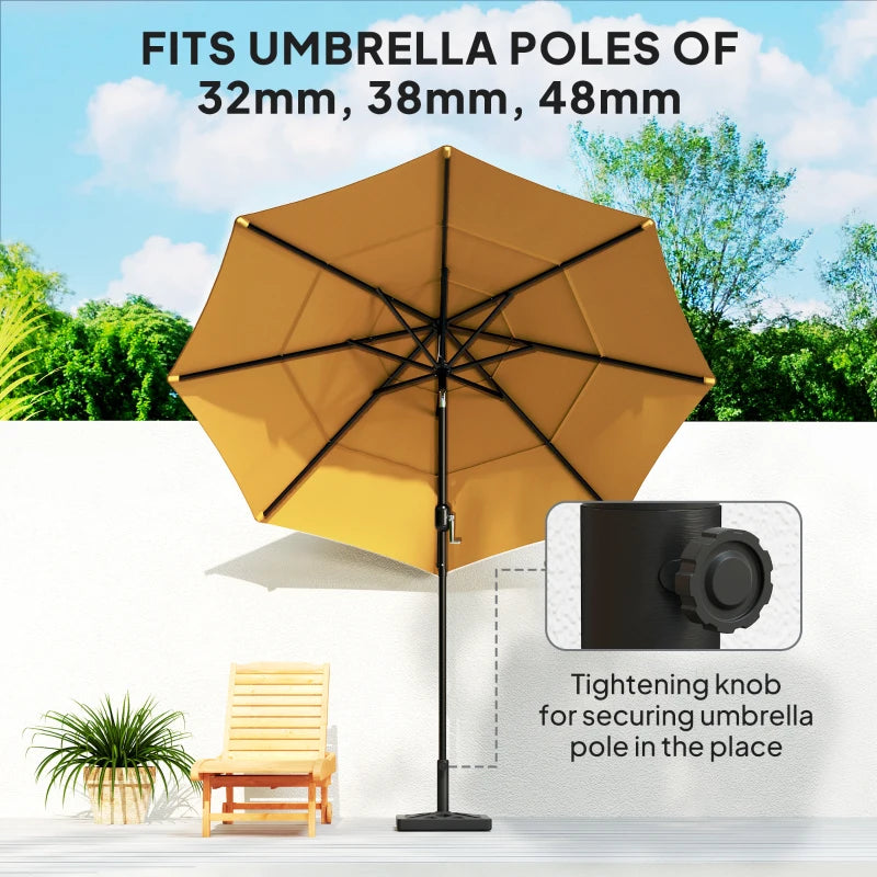 15kg HDPE Black Garden Parasol Base - Outdoor Umbrella Stand with Cut-Out Design for Deck and Poolside