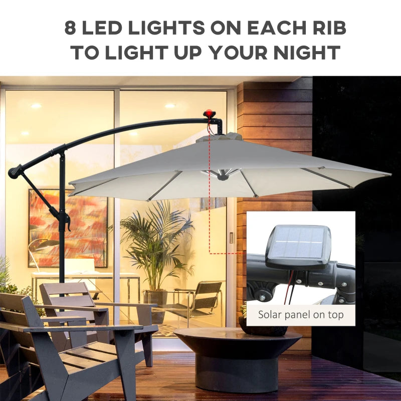 Cream Solar LED Patio Umbrella - 2.95m x 2.45m