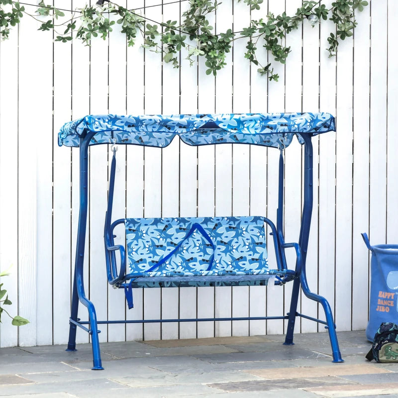 Blue Kids Double Swing Chair with Adjustable Canopy