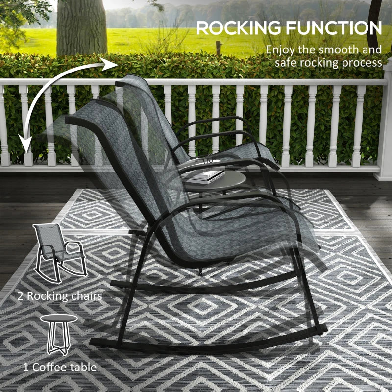 3-Piece Outdoor Rocking Armchair Set, Mixed Grey