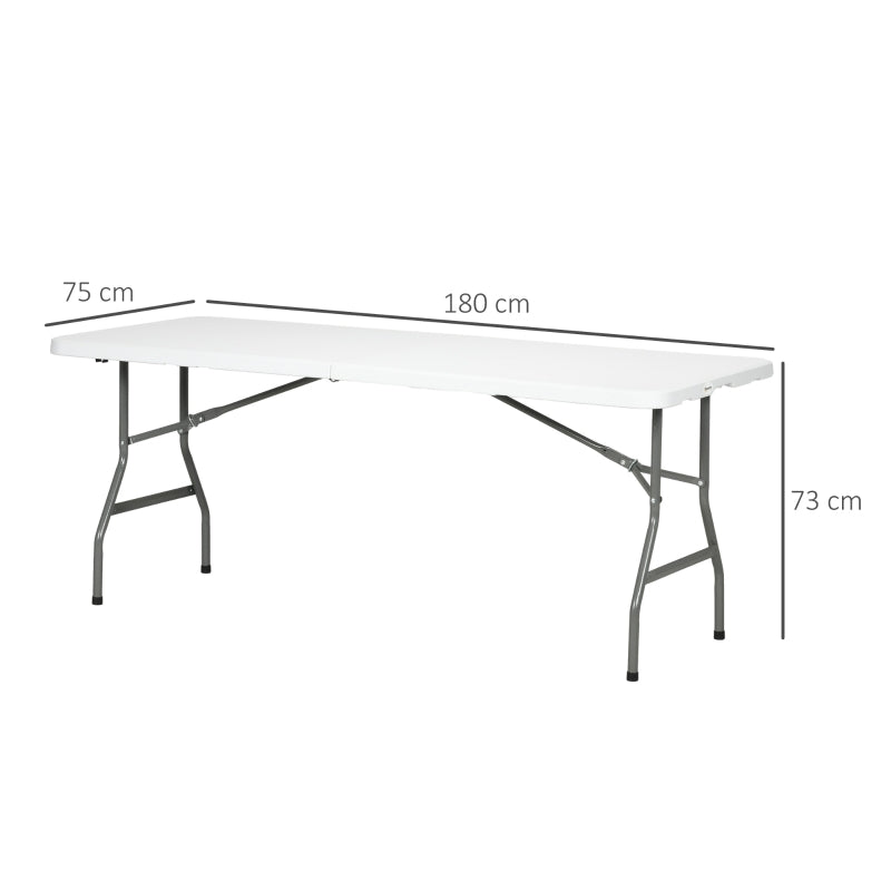 180 x 75cm Folding Garden Table - Outdoor HDPE Picnic Table for 6 - Rectangular White Patio Table with Metal Frame