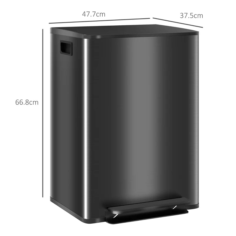 60L Dual Compartment Stainless Steel Trash Bin with Deodoriser Holders - Stylish Black Waste Management Solution