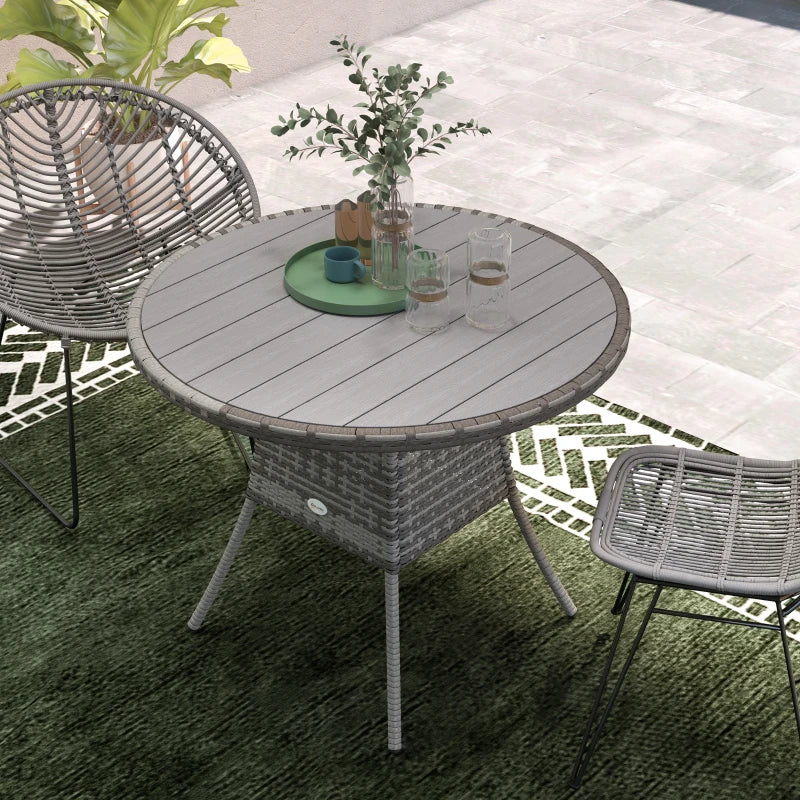 90cm Grey Wood-Effect Rattan Table for Four