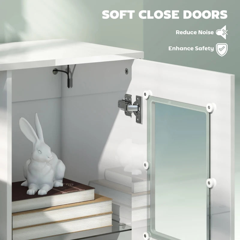 High Gloss White Sideboard with RGB LED Lights - Modern Display Cabinet with Glass Doors & Shelves for Living Room & Dining Room