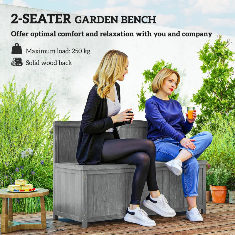 Grey Wooden Storage Bench for Patio - Outdoor Garden Seating, 47"