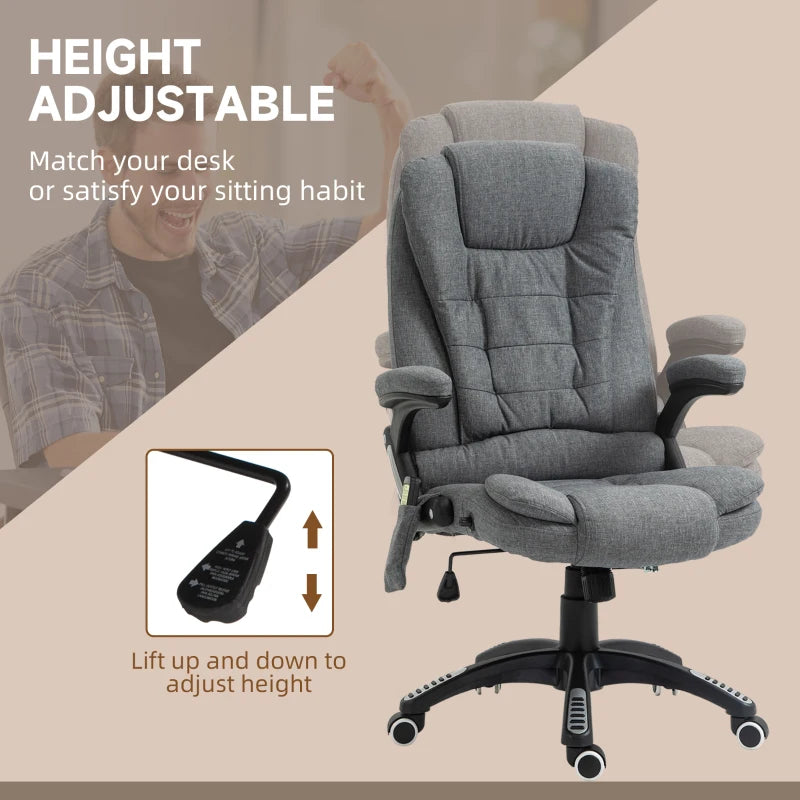 Vinsetto Heated Massage Recliner Chair - 6 Massage Points, 360° Swivel, Linen-Feel Fabric, Grey - Perfect for Office & Home