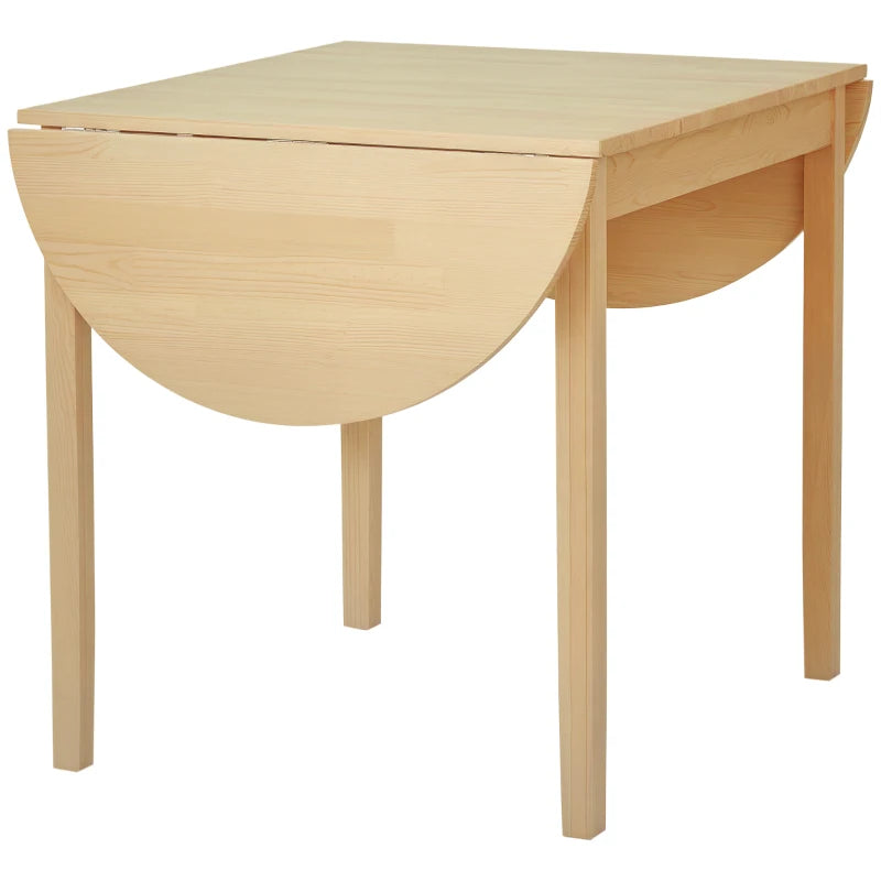 4-6 Person Wooden Drop-Leaf Dining Table - Natural Finish, Space-Saving Design for Small Homes & Apartments