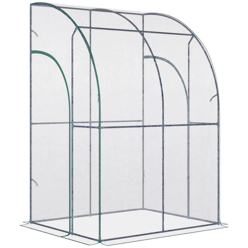 Green Walk-In Wall Tunnel Greenhouse with Zippered Door, Clear Cover - 143cm x 118cm x 212cm