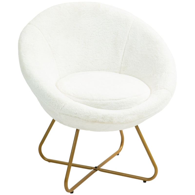 Faux Fur Accent Chair with Gold Legs - Comfy Tub Chair for Bedroom, Living Room, and Office in White