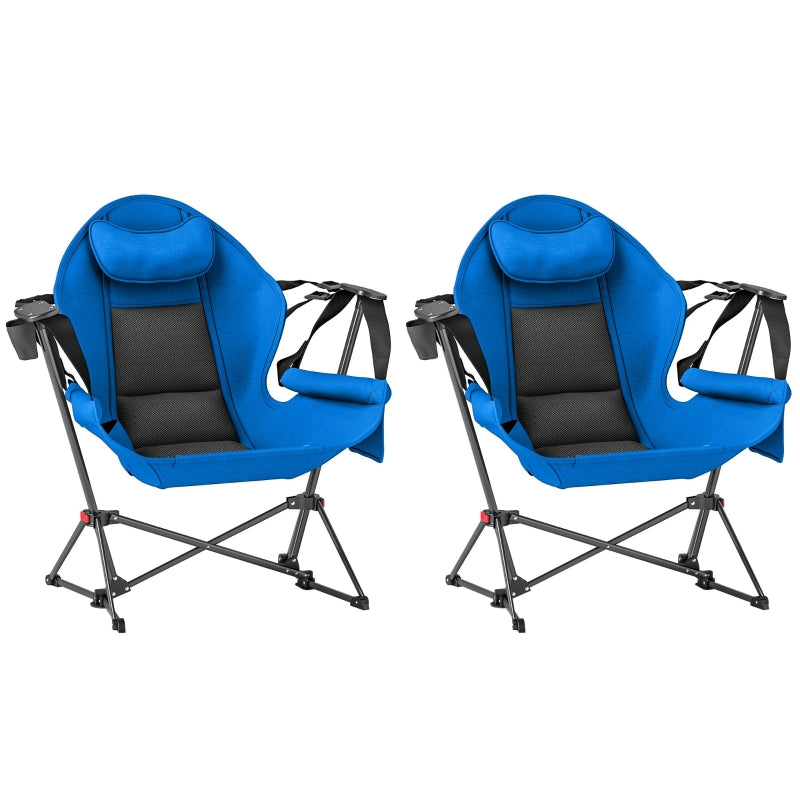 Adjustable Blue Camping Chair Set of 2 - Portable Swinging Hammock with Cup Holder, Headrest, Padded Seat & Carry Bag for Travel, Fishing & Hiking