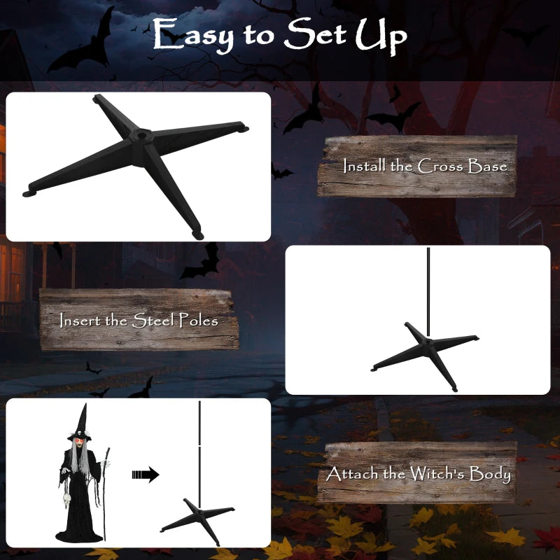 170 cm Animated Life Size Witch with Glowing LED Eyes - Spooky Halloween Decoration, Battery Operated Indoor Party Prop