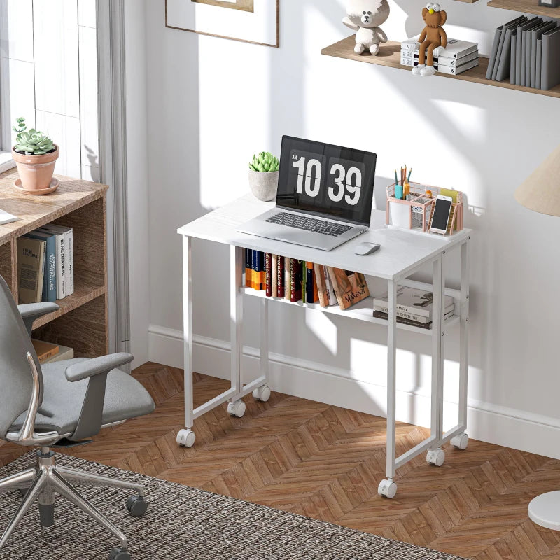 80 cm White Drop Leaf Writing Desk - Compact Home Office Workstation with Versatile Folding Design