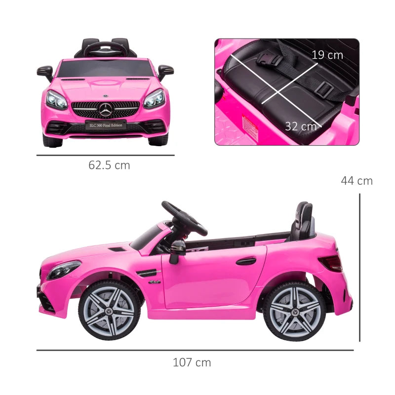 Benz SLC 300 Licensed 12V Kids Electric Ride On Car - Pink, Music, Remote Control, LED Headlights & Horn