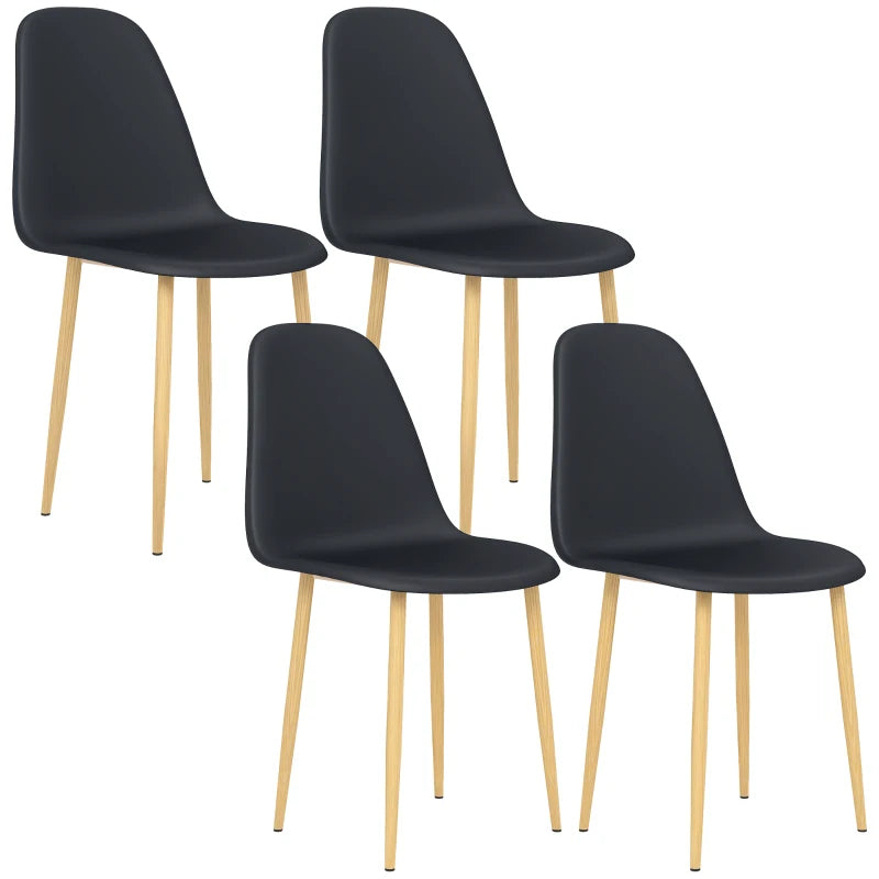 Modern Black Dining Chairs Set of 4 - Stylish Kitchen Chairs with Backrest & Steel Legs for Dining Room & Living Room